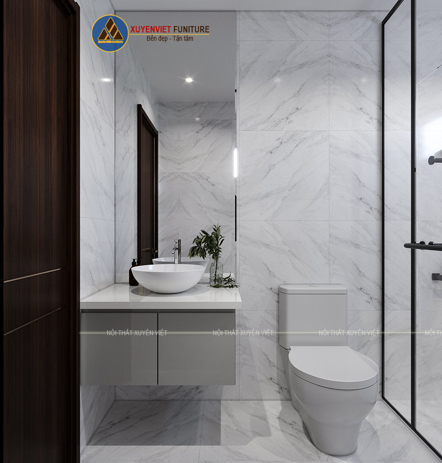 Hình ảnh tủ lavabo bằng nhựa PVC phủ sơn men bóng ô tô nhà chị Thanh - Quận 9