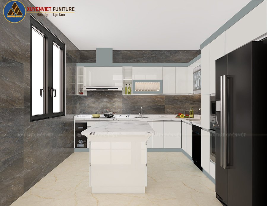 Một góc nhìn khác của bộ tủ bếp nhựa hiện đại tầng 4