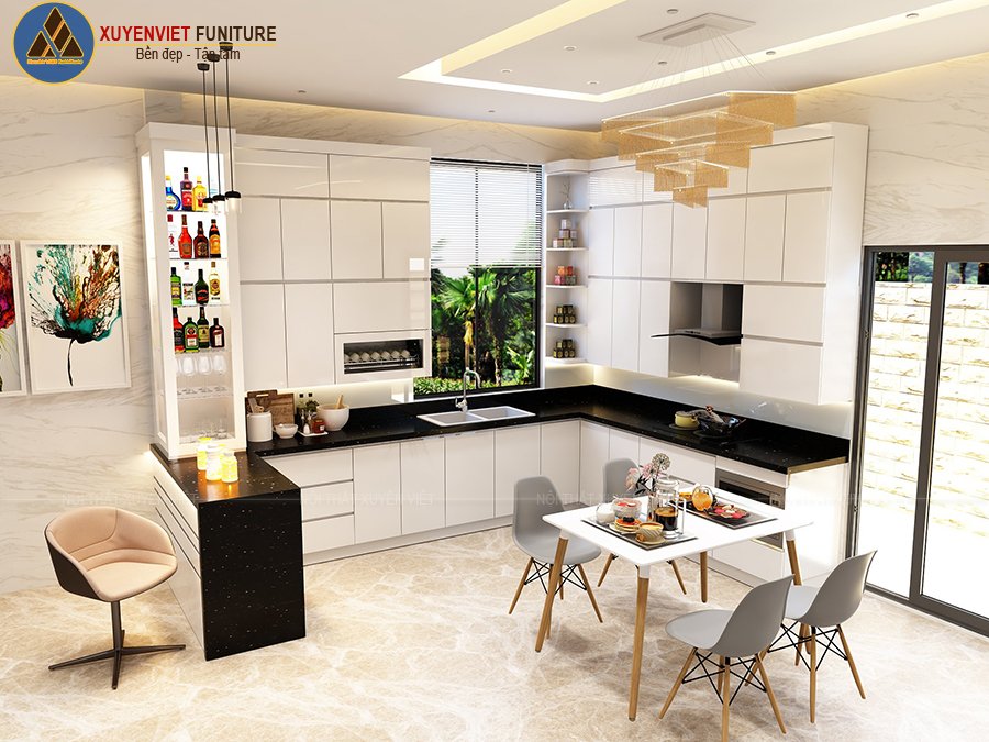 Hệ tủ bếp nhựa với thiết kế hiện đại nhà anh Sơn