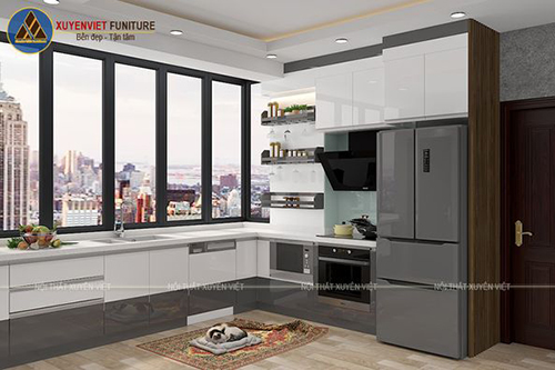 Tủ bếp nhựa đẹp chữ L nhà anh Chiến - Bình Thạch, TP HCM