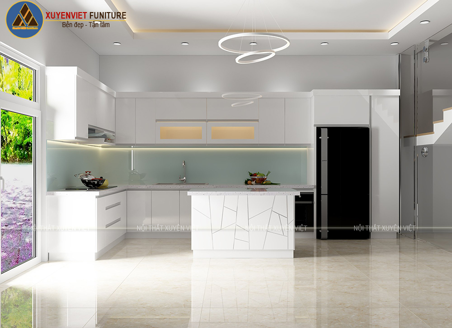 Hình ảnh tủ bếp cao cấp phủ acrylic nhà chị Anna Yang - Trung Quốc