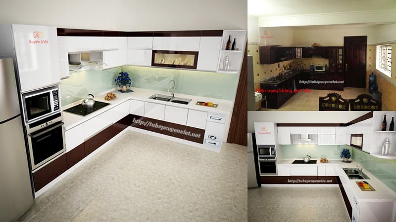 Mẫu tủ bếp chữ L bằng nhựa nhà chị Hạnh – Long An