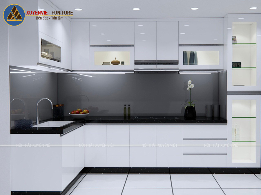 Hình ảnh thiết kế thi công tủ bếp bằng nhựa PVC cao cấp nhà anh Đăng 