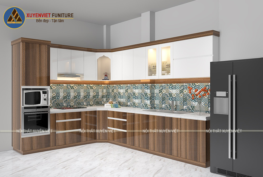 Hình ảnh tủ bếp gỗ sau khi được thay thế bằng nhựa PVC nhà chị Chi