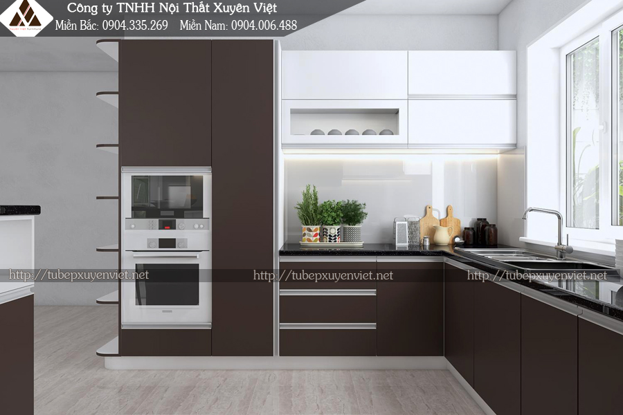 Mẫu tủ bếp hiện đại laminate nhựa PVC chị Xuân, Đồng Nai 4