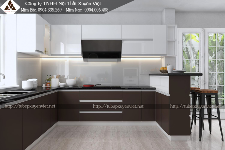 Mẫu tủ bếp hiện đại laminate nhựa PVC chị Xuân, Đồng Nai 3
