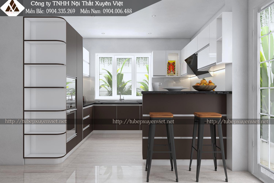 Mẫu tủ bếp hiện đại laminate nhựa PVC chị Xuân, Đồng Nai 1