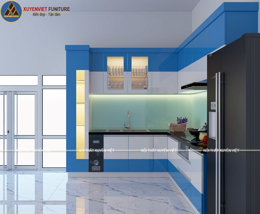 Tủ bếp hiện đại thay tủ gỗ nhà cô Hòa - Xuân Đỉnh, Hà Nội