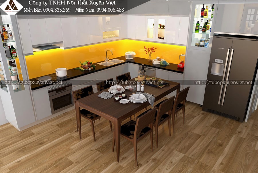 Tủ bếp đẹp có tủ kịch trần kèm hệ tủ rượu 3