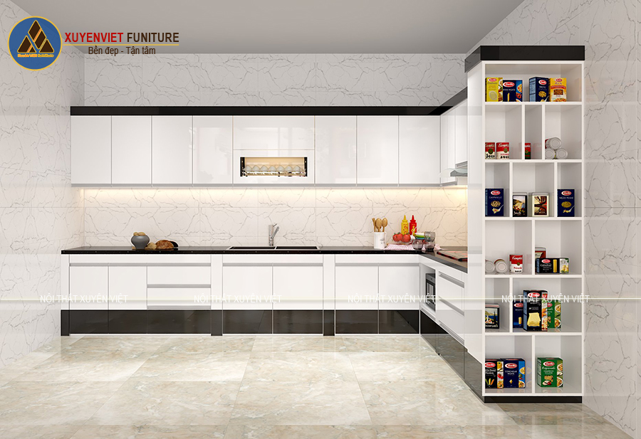 Hình ảnh tủ bếp nhà chị Thu sau khi được thay thế chất liệu nhựa PVC 