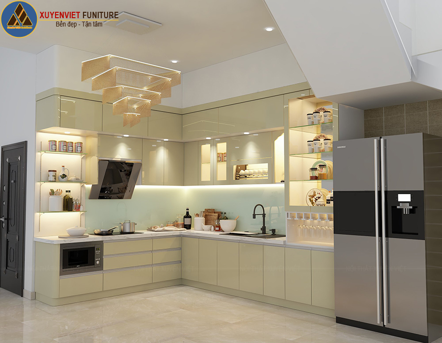 Mẫu tủ bếp nhựa acrylic nhà anh Hùng - Quảng Ninh