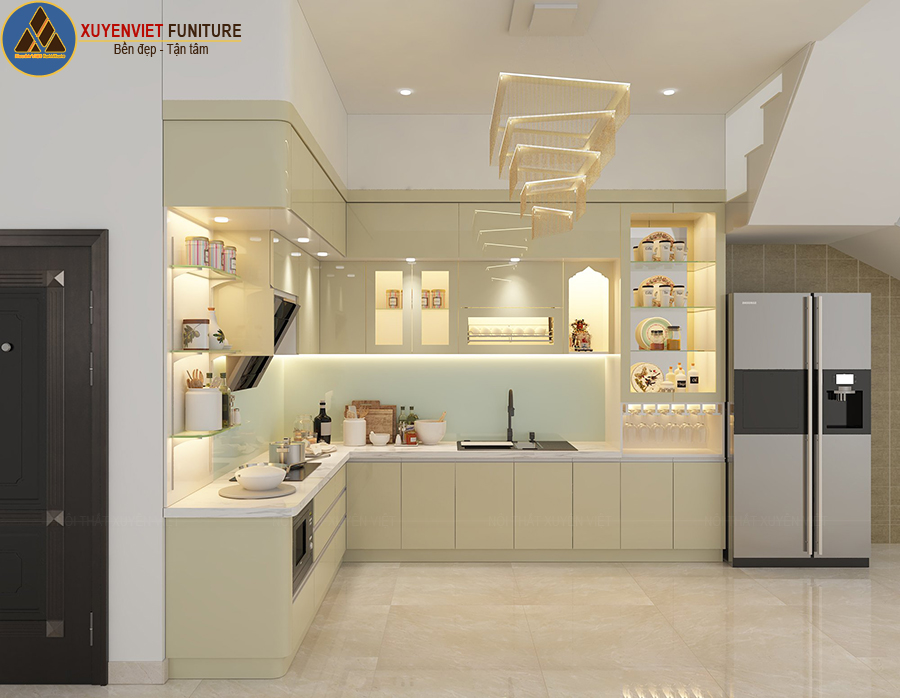 Mẫu tủ bếp nhựa acrylic nhà anh Hùng - Quảng Ninh