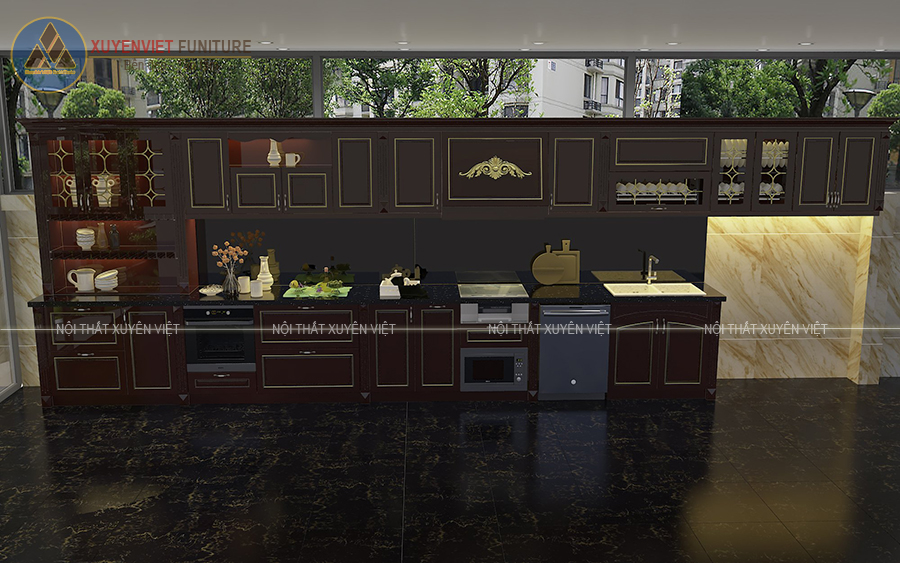 Hình ảnh phương án thi công tủ bếp cổ điển nhà cô Tơ - Hải Phòng