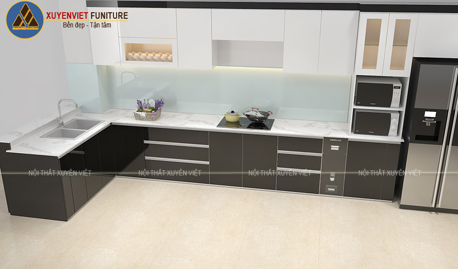 Tủ bếp nhựa PVC phủ acrylic bóng gương nhà chị Loan - Quận 6