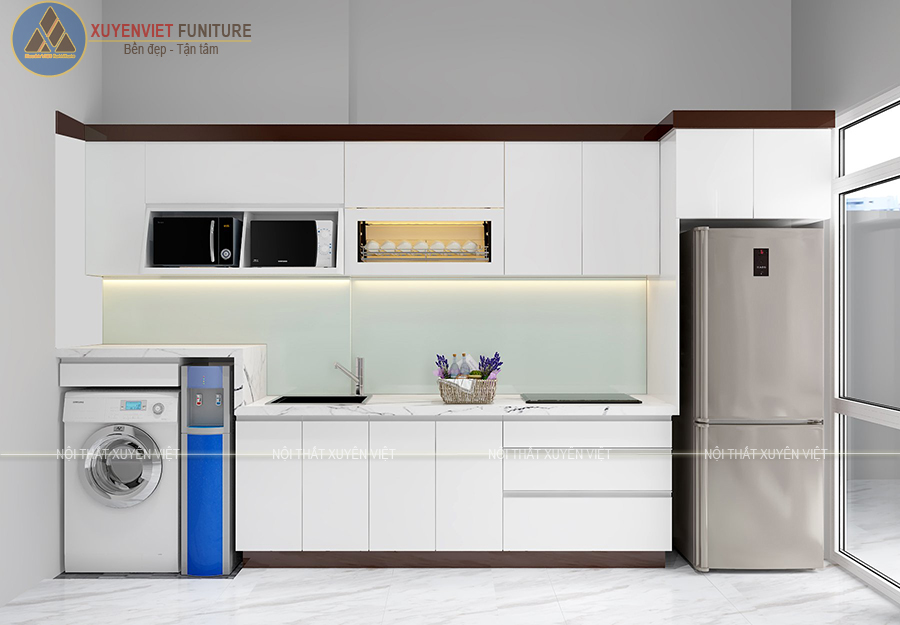 Tủ bếp chữ I bằng nhựa pvc siêu bền nhà chị Nhung - quận 6