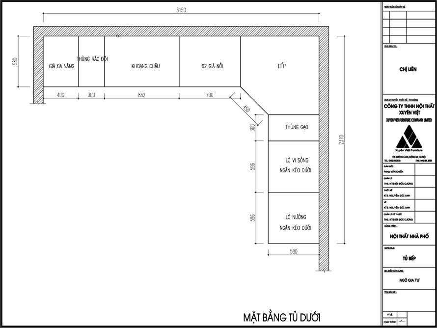 Thiết kế tủ bếp hiện đại nhà chị Liên