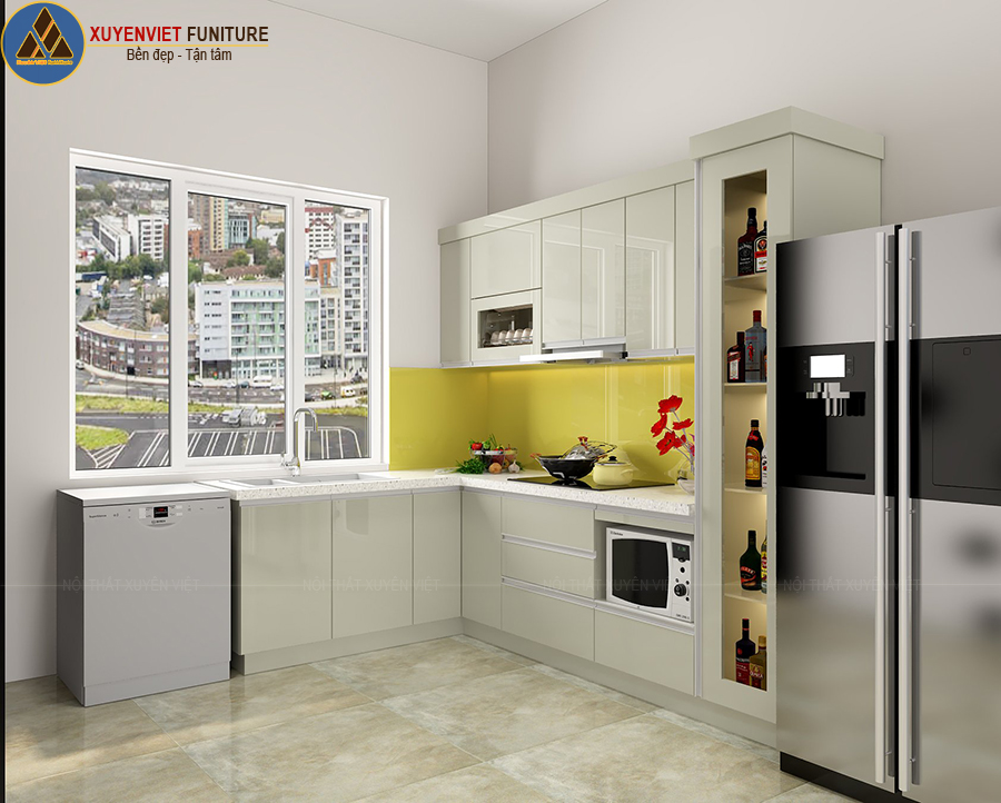 Thiết kế tủ bếp nhựa có cửa sổ nhà cô Oanh – Hà Nội