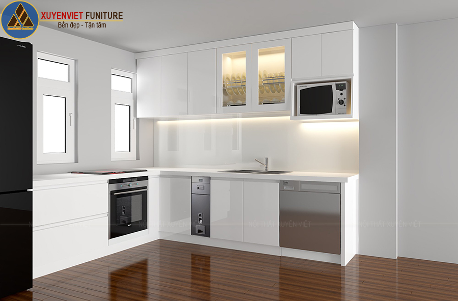 Tủ bếp bằng nhựa đẹp phủ acrylic nhà anh Hiền