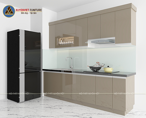 Hình ảnh tủ bếp nựa phủ acrylic bóng gương nhà anh Tuấn - Hà Nội