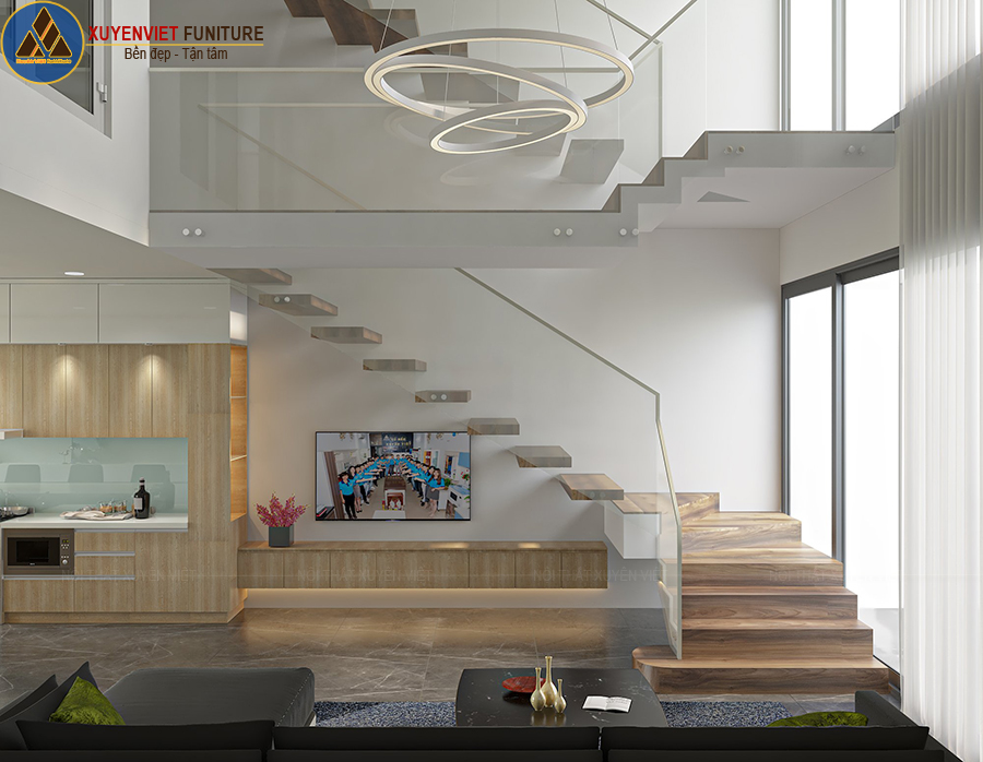 Tủ kệ tivi nhựa với vân giả gỗ hiện đại nhà chị Trang