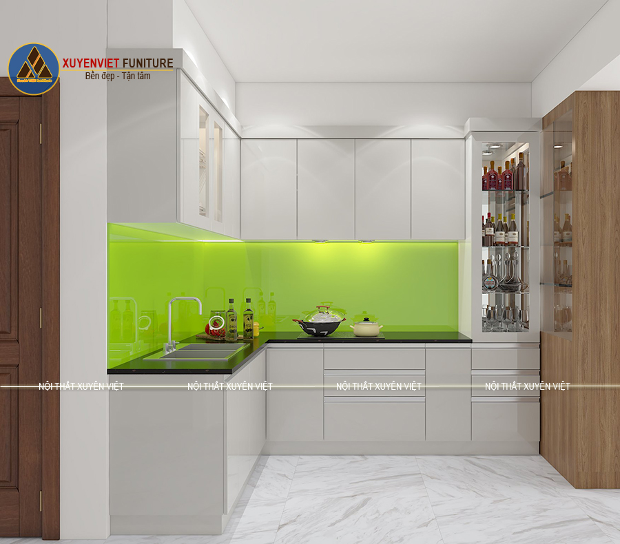 Hình ảnh tủ bếp với kiểu dáng hiện đại nhà cô Hà