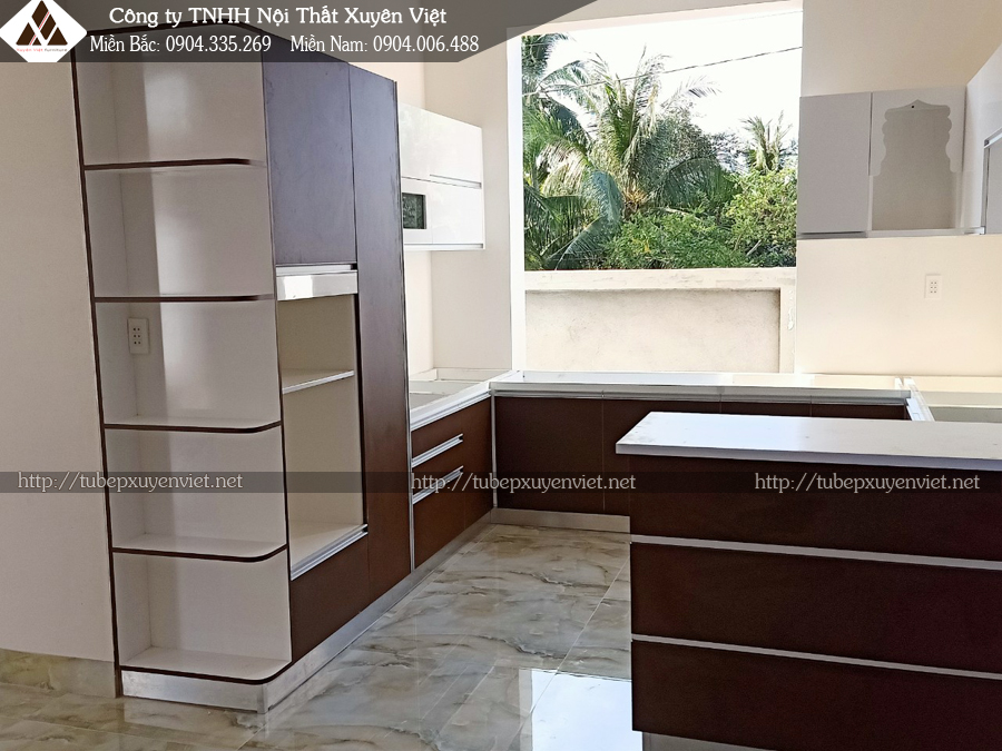 Mẫu tủ bếp hiện đại laminate nhựa PVC chị Xuân, Đồng Nai hiện trạng