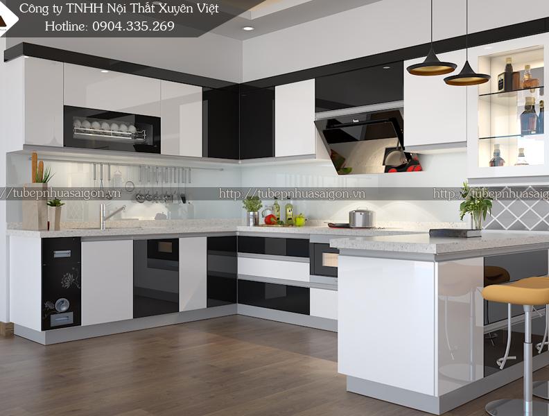 Tủ bếp đẹp hiện đại có quầy bar nhà chị Xuân - Hạ Long, Quảng Ninh