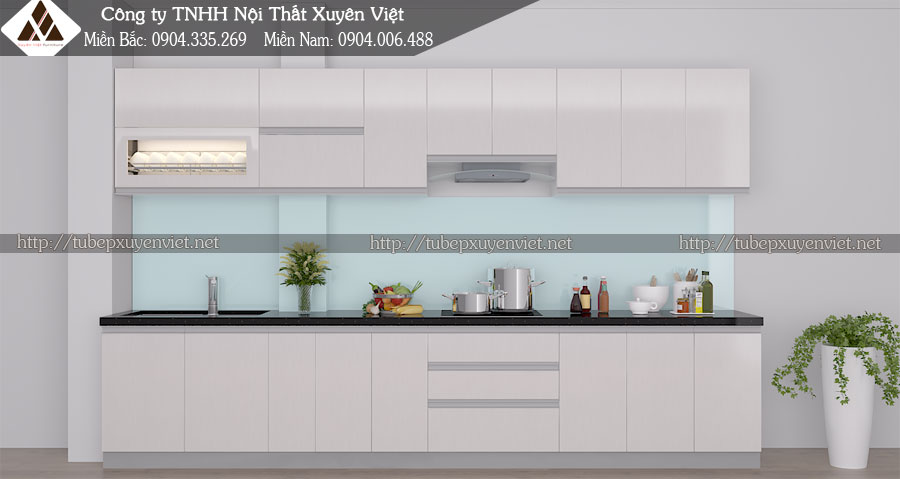 Mẫu tủ bếp chữ i thẳng hiện đại nhà anh Đức - Trần Nguyên Hãn, Hải Phòng