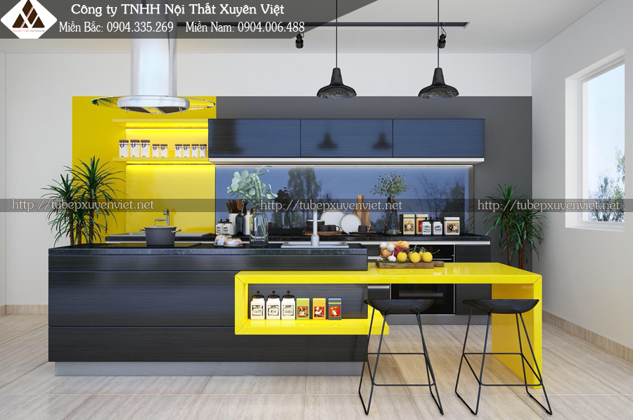 Tủ bếp nhựa Laminate và Sơn men bóng Bình Thuận- chị Tuyền- mặt đứng