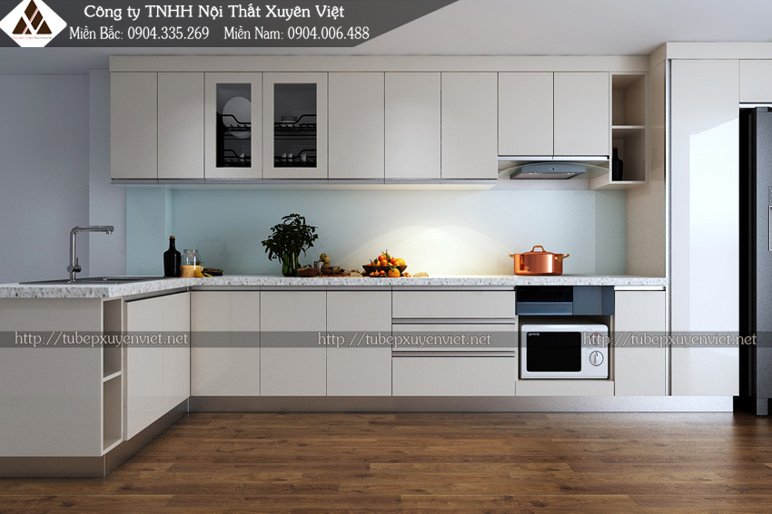 Thiết kế tủ bếp nhựa giả gỗ nhà chị Hằng