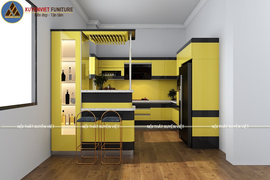 Tủ bếp hiện đại có quầy bar nhà anh Sáng - Tây Ninh