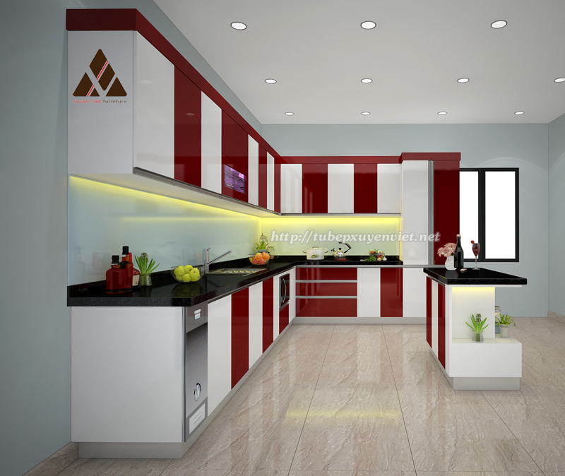 Tủ bếp nhựa Acrylic chữ L nhà anh Duân - Hòn Gai, Quảng Ninh