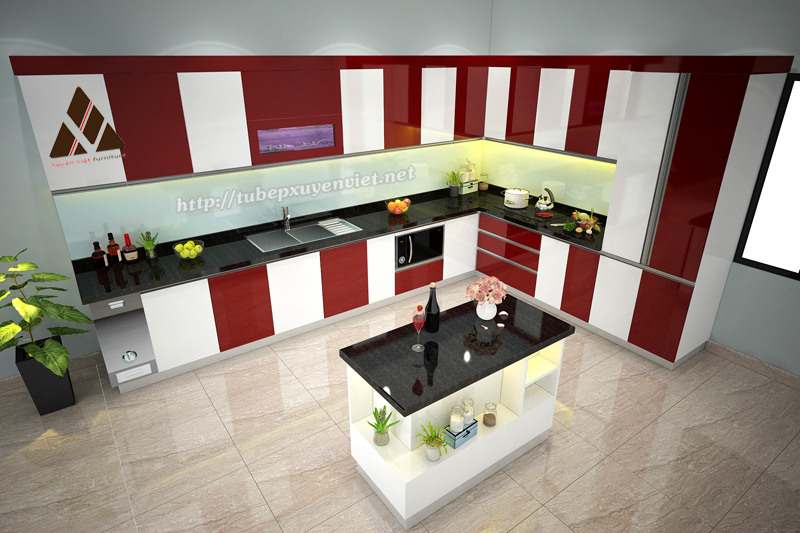 Tủ bếp nhựa Acrylic chữ L nhà anh Duân - Hòn Gai, Quảng Ninh