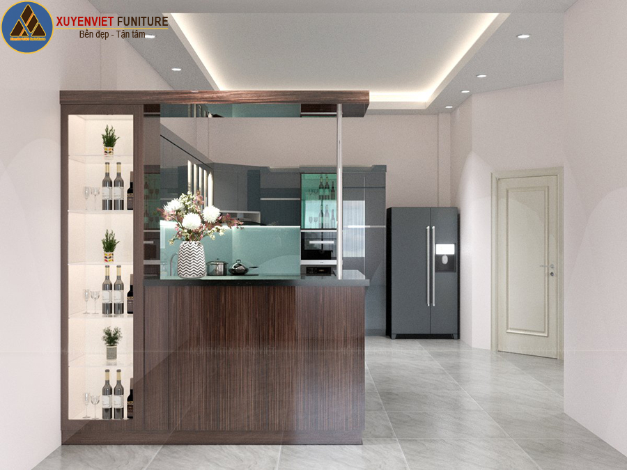 Tủ bếp nhựa acrylic bóng gương sang trọng nhà chị Huyền