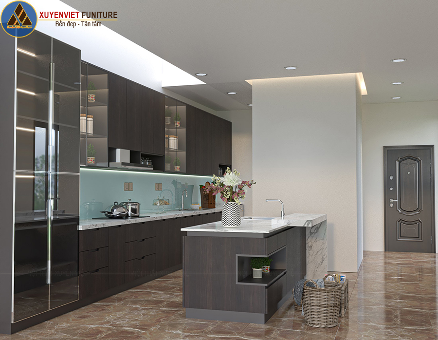 Tủ bếp nhựa giả vân gỗ laminate nhà cô Nga – Củ Chi