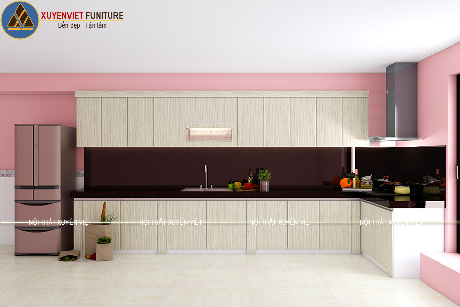 Tủ bếp nhựa laminate với kiểu dáng chữ L