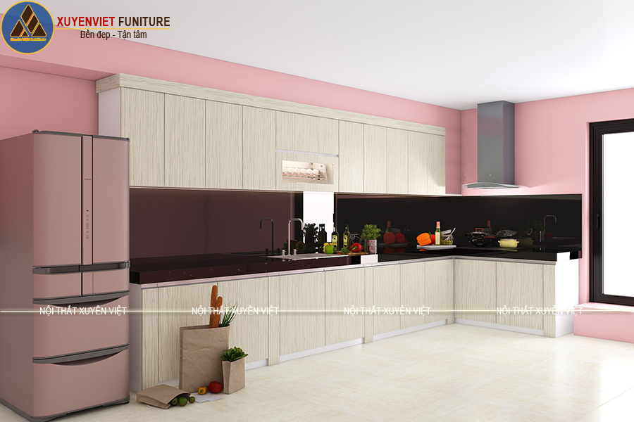 Tủ bếp nhựa laminate với kiểu dáng chữ L