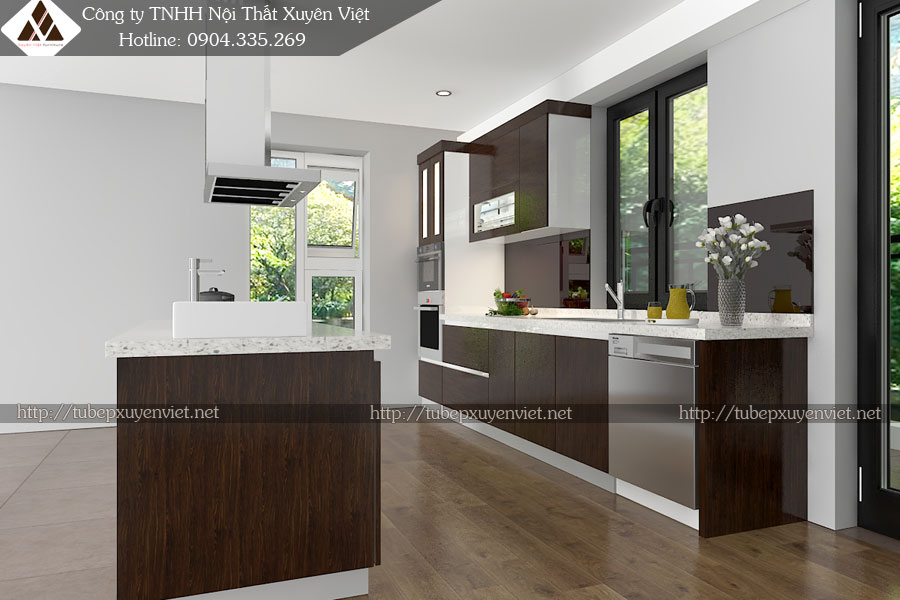 Tủ bếp nhựa laminate nhà chú Minh - Ecopark Hưng Yên