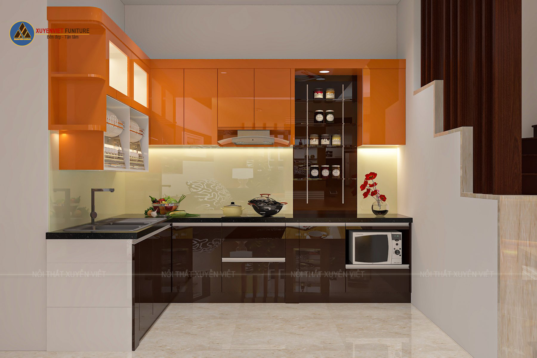 tủ bếp sơn men bóng cao cấp