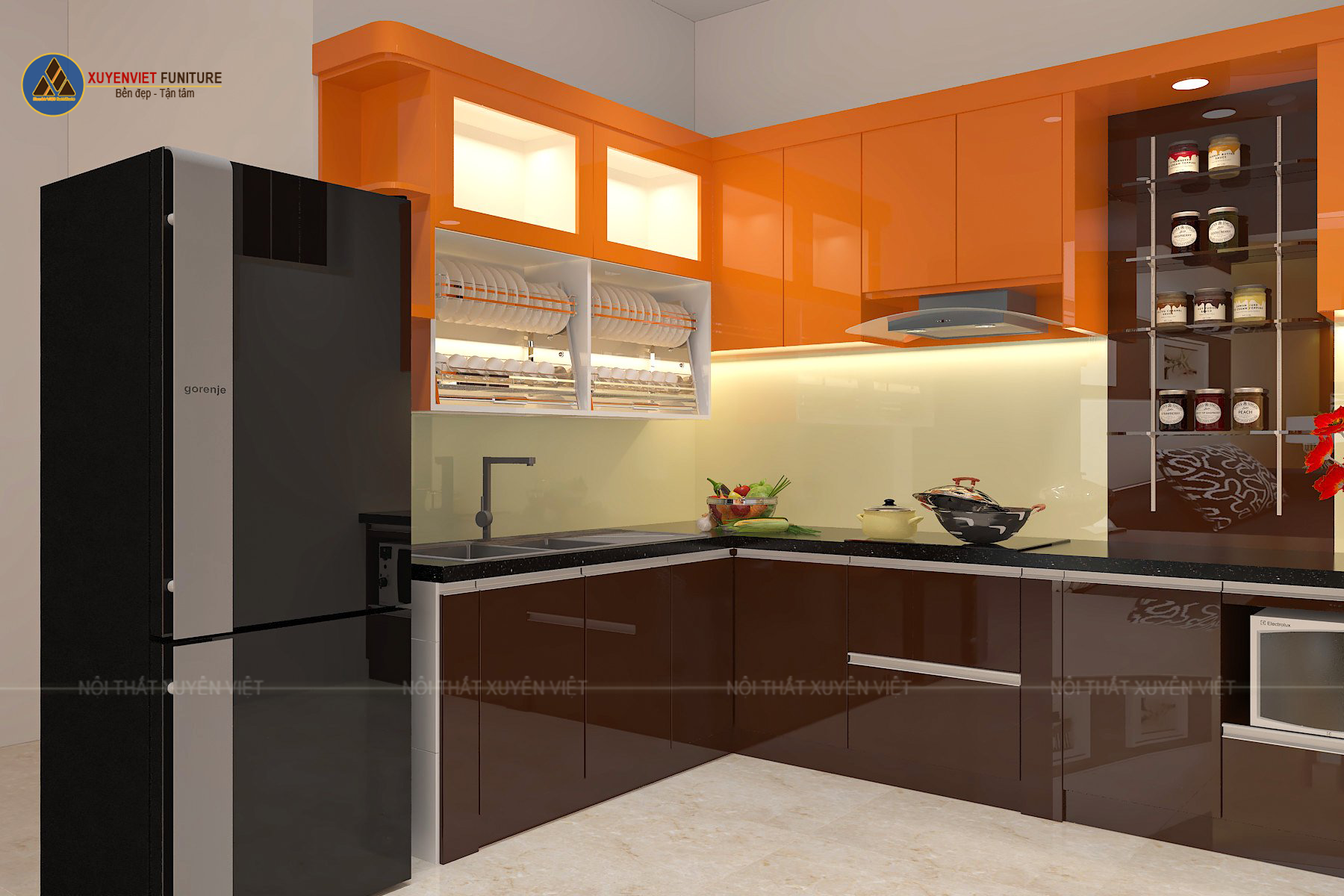 tủ bếp sơn men bóng cao cấp