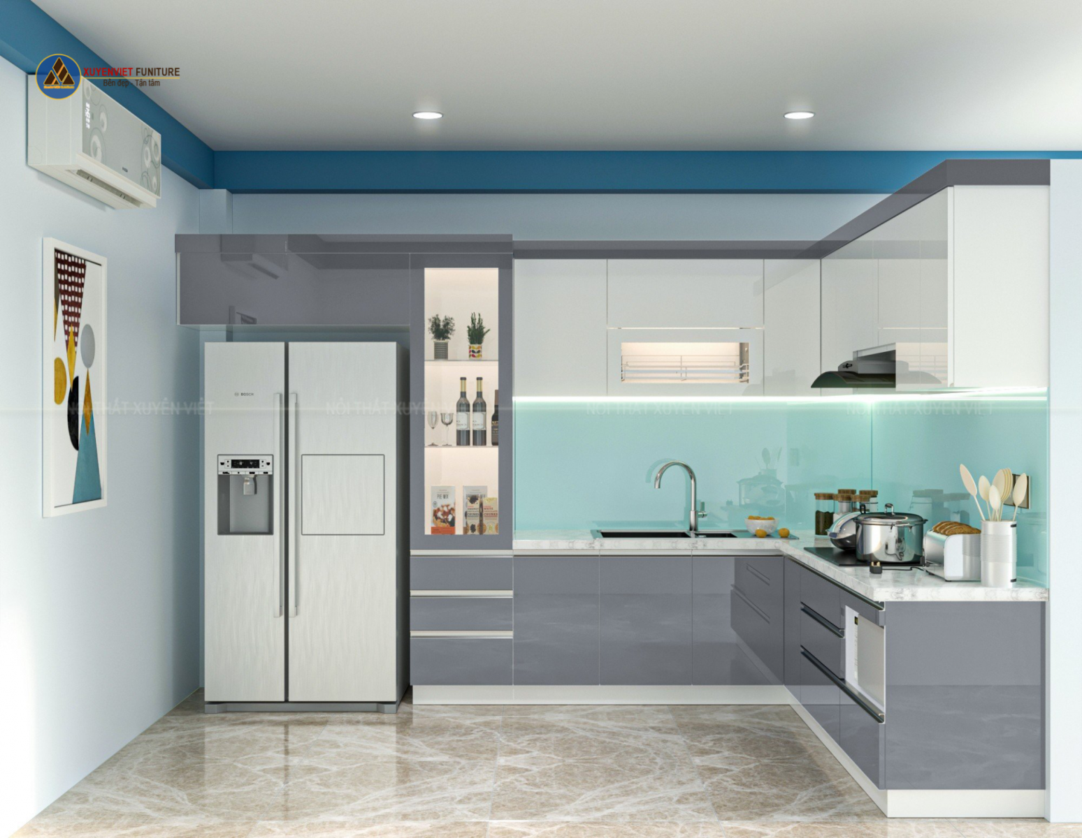 tủ bếp sơn men bóng ôtô