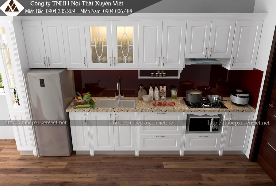 Tủ bếp nhựa tân cổ điển tông màu trắng sang trọng 3