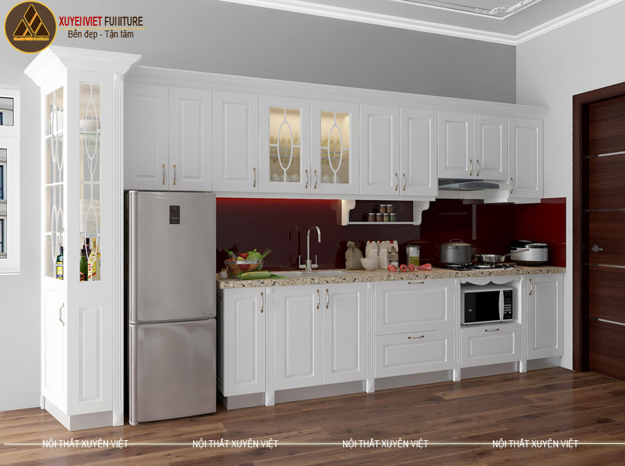 Tủ bếp nhựa tân cổ điển tông màu trắng sang trọng 1