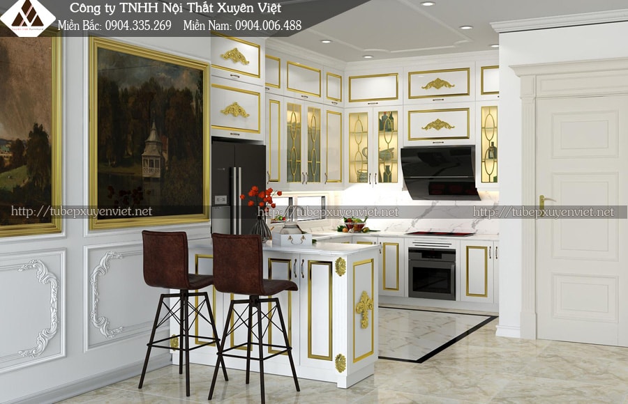 Tủ Bếp Dát Vàng Đẳng Cấp Hoàng Gia – USDV130-340-290