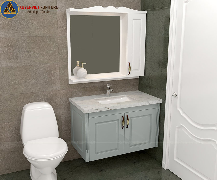 Hệ tủ lavabo cổ điển với kiểu dáng treo tường sang trọng nhà thầy Mạnh