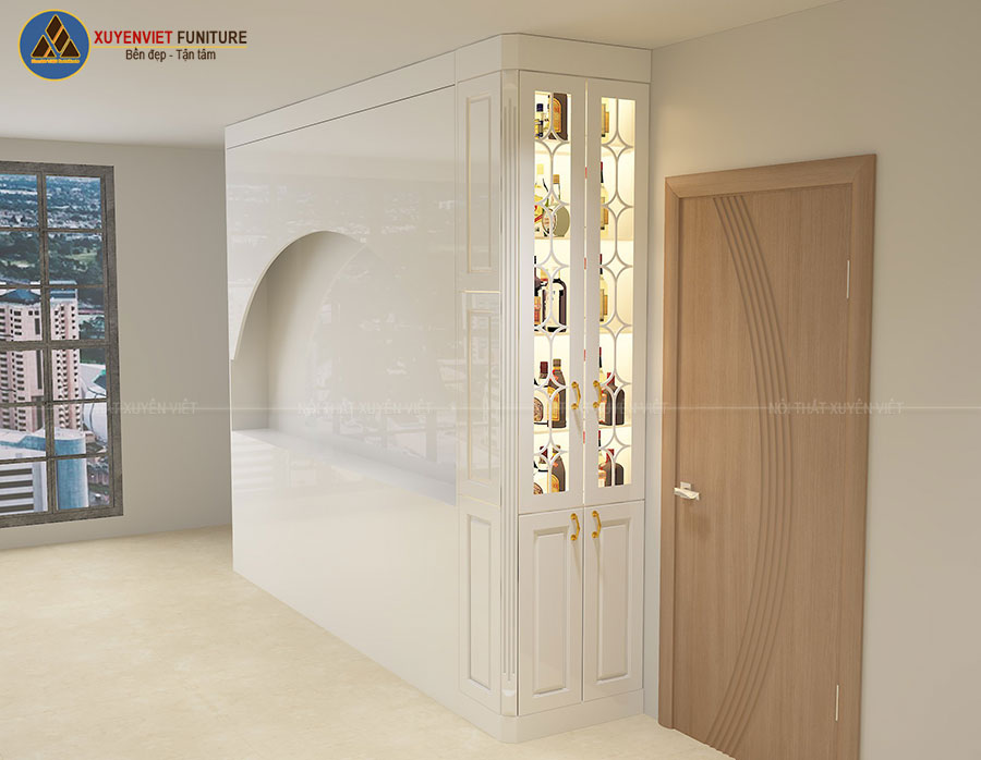 Hình ảnh tủ rượu cổ điển chỉ âm nhà cô Thúy
