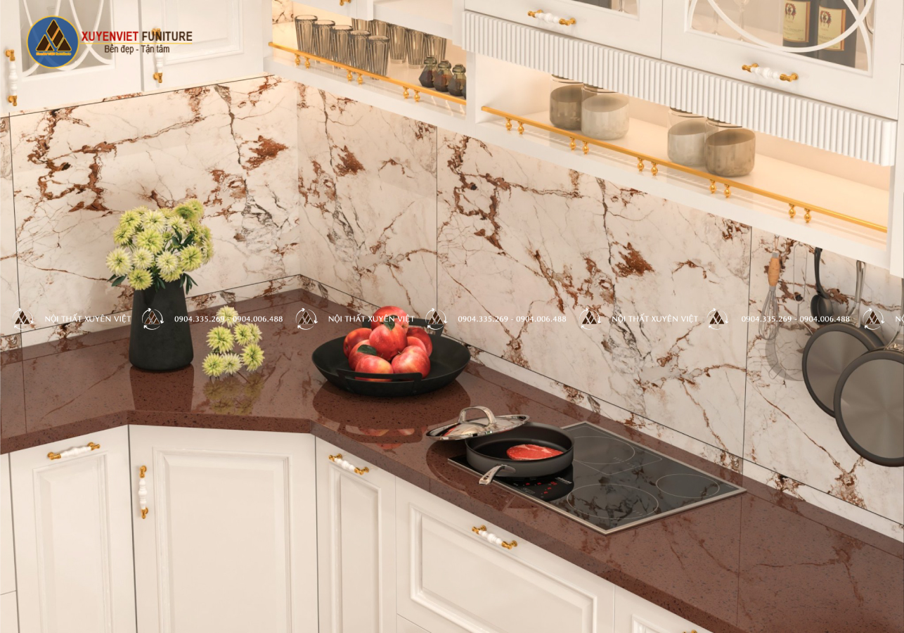 Bộ tủ bếp nhựa tân cổ điển nhà anh Mơ - Mũi Né