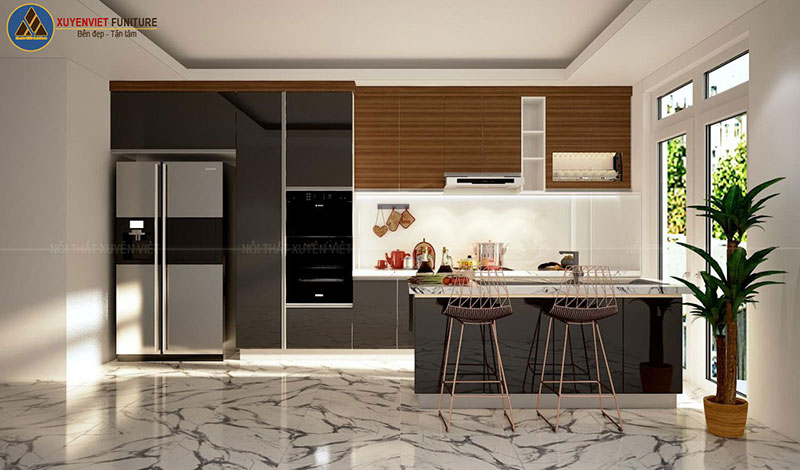 Mẫu tủ bếp Acrylic kết hợp Laminate của Xuyên Việt - anh Tân - quận 12