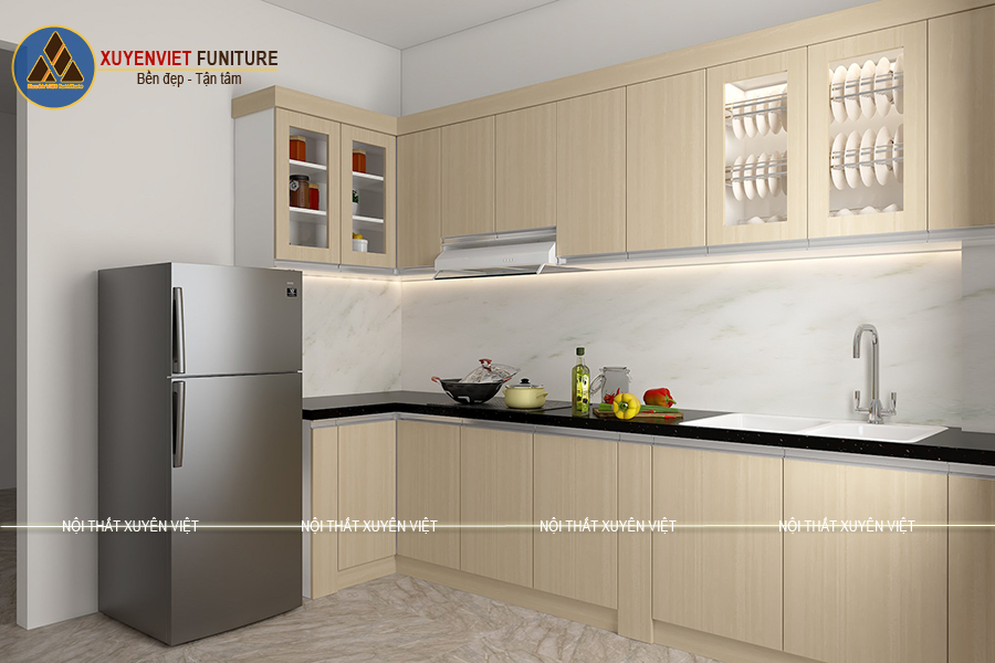 Thiết kế sang trọng, màu sắc hài hòa của tủ bếp chị Loan