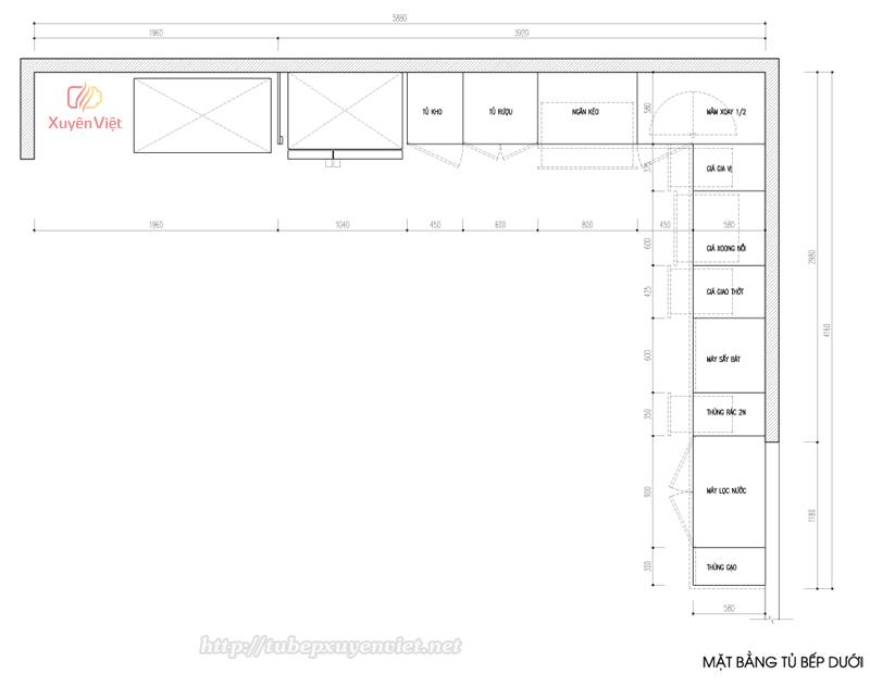 Thiết kế tủ bếp chữ L nhà anh Duân - Uông Bí, Quảng Ninh